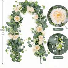 Dây hoa giả dài 180cm (6ft) gồm hoa hồng sâm panh và hoa baby's breath, dây leo giả lá bạch đàn, thích hợp trang trí cổng cưới, bàn tiệc, tiệc tại nhà, tiệc mừng em bé, trang trí mùa xuân. Cũng thích hợp cho các bữa tiệc, ngày lễ, Giáng sinh, Lễ Tạ ơn, sinh nhật và các dịp khác để thêm nét tự nhiên và thanh lịch cho sự kiện của bạn. - hồng nâu - Xem 4