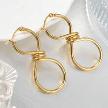 18K Gold Geometric Twisted Infinity Symbol Earrings, Fashionable Daily Wear For Women - Gold - View 4