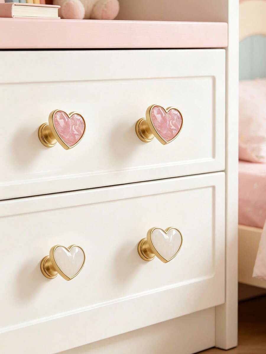 1/2pcs Heart-Shaped Cabinet Door Drawer Wardrobe Handles, Suitable For Children's Bedroom Wardrobe Drawer Decoration - Multicolor - View 1