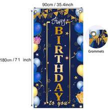 TzTwodcaz Happy Birthday Door Banner Blue and Gold Happy Birthday Party Supplies 72.8" x 35.4" Birthday Backdrop with Champagne Balloon for Men Women Kid's Birthday Celebration - Azul blanco - Ver 6
