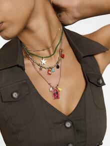 Kryxie 4pcs Bohemian Handmade Beaded Colorful Square Fish & Starfish Pendant Multilayer Necklace Set For Women, Suitable For Daily, Party, Beach, All Seasons - Multicolor - View 6