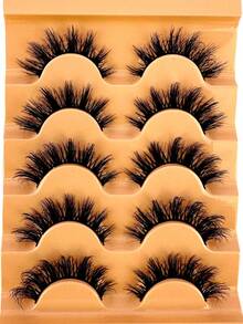 5 Pairs D Curl False Eyelashes 5D Fluffy Russian Volume Large Curl Mink-Like False Eyelashes - Black - View 4