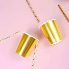 100/60/50/25/20 piezas Vasos de papel con tema dorado, adecuados para fiestas de cumpleaños, reuniones familiares, bodas y otras decoraciones de fiesta - Dorado - Ver 6