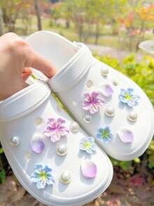 18件裝 紫色/藍色花朵、紫色花瓣、白色ABS珍珠鞋飾 DIY裝飾，多功能鞋配件，適用於女款涼鞋、拖鞋、園藝鞋、沙灘鞋，度假禮物 - 彩色 - 查看 4