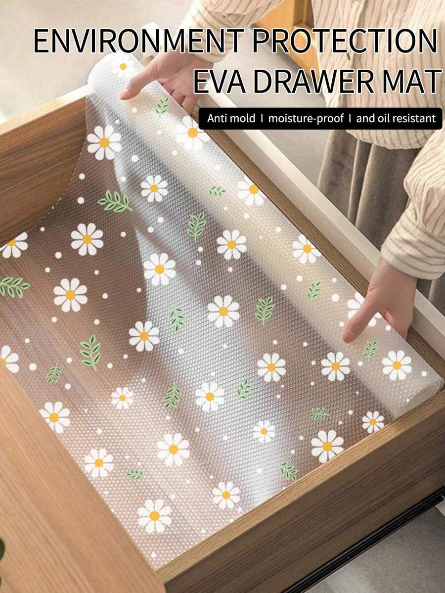 1 Cuộn Tấm Lót Kệ Tủ Bếp Daisy, Tấm Lót Ngăn Kéo Không Dính, Thảm Chống Trượt Tủ Lạnh, Tấm Lót Tủ Lạnh Chống Thấm Nước EVA, Tấm Lót Tủ Bếp Dễ Sử Dụng. - hoa - Xem 1