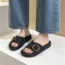 Women's Fashion Buckle Strap Sandals - Comfortable Open Toe Casual Slip-On Slides For Summer Daily Wear - Black - View 7