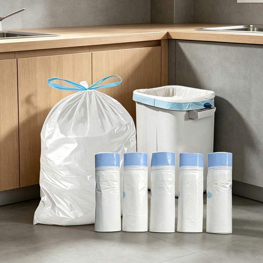 5/10pcs Large Capacity Drawstring Trash Bags, Thick Leak-Proof Garbage Bags, Puncture-Resistant And Tear-Resistant, Prevent Leakage And Odor, Suitable For Kitchen, Bathroom, Living Room, Office, Dorm, Household And Commercial Use, Thick Disposable Trash Bags, Kitchen Food Waste Odor-Proof Bags - Multicolor - View 1