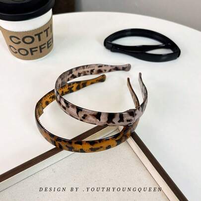 1件韩式可折叠豹纹发箍，防滑齿状发圈，优雅法式户外配饰，女士适用