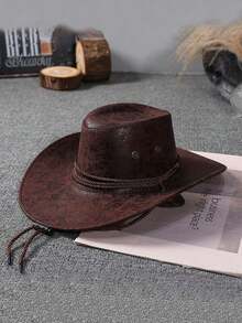 1pc PU Cowboy Hat, Cracked Texture Style, Unisex, Suitable For Summer, Back To School, Paired With Belt For Casual Outfit, Daily, Travel, Vacation, Holiday, Outdoor - Leisure - View 20