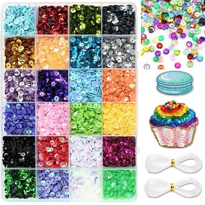21,600pcs 5mm PVC Rainbow Round Sequins, Mixed Color Loose Sequins, Hole Punched Sewing Sequins, Suitable For DIY Projects (24 Colors), Badazzle Kit, Glitter
