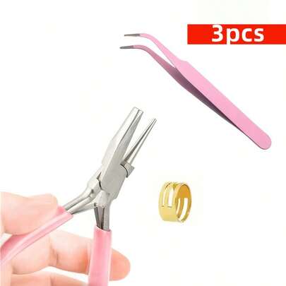 Bộ 3 kìm làm trang sức màu hồng gồm kìm, nhíp và vòng phụ trợ có thể được sử dụng để làm nhiều phụ kiện trang sức khác nhau.
