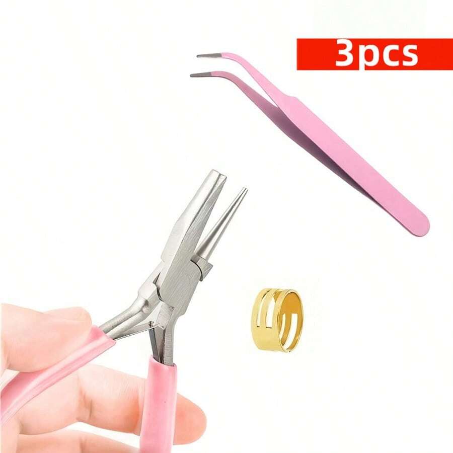 Bộ 3 kìm làm trang sức màu hồng gồm kìm, nhíp và vòng phụ trợ có thể được sử dụng để làm nhiều phụ kiện trang sức khác nhau. - Hồng - Xem 1