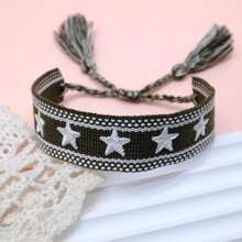 1pc Embroidered Pentagram Handmade Braided Bracelet - Army Green - View 3