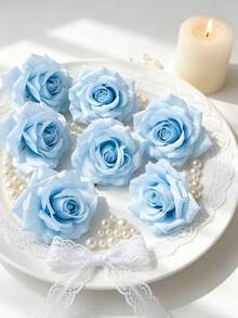 5/25PCS Artificial Rose Flower Heads Wedding Decoration Bride Bouquet Wrist Flower Material Flower Wall Flower Row Arrangement Home Decoration New Year Decoration Valentine's Day Gift - Blue - View 1