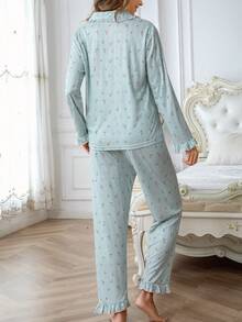 Ținută postpartum pentru gravide, set 2 piese cu cardigan și pantaloni ușori cu imprimeu floral, lenjerie de casă confortabilă pentru femei însărcinate - Multicolor - Vizualizare 2