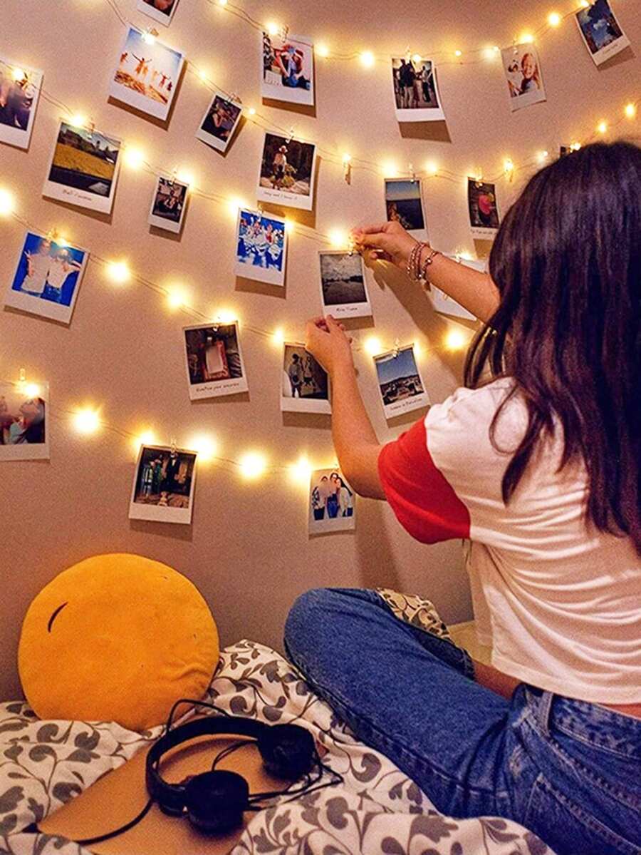 1 pieza 10m-1m Luces de cadena con clips para fotos de decoración del hogar, luces de cadena LED con clips transparentes, decoración de fiesta de cumpleaños, luces de decoración de pared para dormitorio de niñas