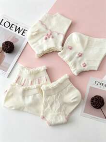 5 Packs Of Sweet Ruffled Bow Socks, Cute Ruffled Socks, Perfect For Everyday Casual Wear, Preppy Style Socks. - Multicolor - View 7