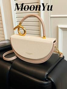 Women's Handbag, Half-Round Structured Bag, Personalized Design Flap Handbag, Fashion Elegant Lady Shoulder/Crossbody Bag, Suitable For Shopping And Commuting, Beige - Beige - View 2