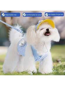 1 Set Arnés de perro con correa y capucha, ajustable y lavable para perros y gatos pequeños/medianos - Azul - Ver 5
