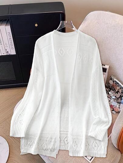 Cubrecuerpo de punto de manga larga con diseño calado de unicolor para mujer, ideal para primavera/verano