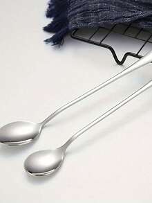 1/3/5 piezas Cucharas de acero inoxidable con mango largo, Cuchara de café/Cuchara de agitar/Cuchara de sandía/Cuchara de arroz, Adecuado para oficina, cocina, regalo de Navidad - Multicolor - Ver 5
