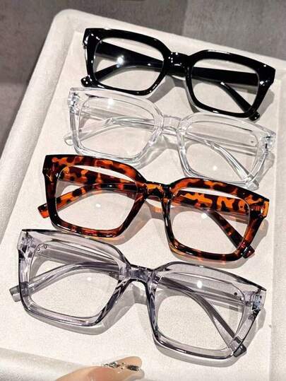 1/4 piezas Gafas de plástico con marco geométrico de estampado de leopardo, de colores, con estilo INS, transparentes, adecuadas para regalos de vacaciones, salidas, citas, fotografía callejera, festivales de música, carnavales, elegantes y aptas para diversas formas de rostro