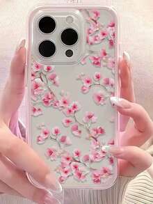1個粉色桃花圖案透明軟邊全覆蓋TPU時尚手機保護殼，適用於iPhone11 12 13 14 15 16 17 Pro Max/Plus，精美禮物 - 彩色 - 查看 5