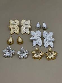欧美风格 CCB 材质叶子、水滴、花朵耳环套装，金银双色，奢华优雅，轻盈耐用，适合日常、通勤、派对、时尚耳环搭配 - 彩色 - 查看 2