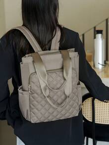 [Mochila Acolchoada Multicolorida | Mochila de Viagem Multifuncional de Grande Capacidade] Projetada para Mães em Movimento, Deslocamento para o Escritório e Viagens Curtas! Design de Textura Acolchoada Clássica com Sensação Premium e Estilo Único, Atendendo a Diversas Necessidades de Roupa. Compartimento Principal Espaçoso Acomoda Facilmente Roupas, Livros Didáticos e Documentos - Multicolorido - Visão 12
