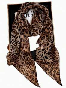 Women's Leopard Print Lightweight Scarf, Silky Soft Neck Wrap, Versatile Headband & Accessory, Casual Daily Wear - Coffee Brown - View 5
