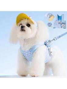 1 Set Arnés de perro con correa y capucha, ajustable y lavable para perros y gatos pequeños/medianos - Azul - Ver 13