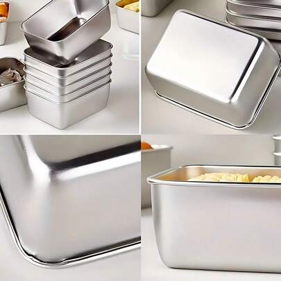 Juego de 5 piezas de recipientes de almacenamiento de alimentos de acero inoxidable - Forma cuadrada, tapa sellada manual, apto para lavavajillas, reutilizable - Excelente para preparación de comidas y picnics al aire libre