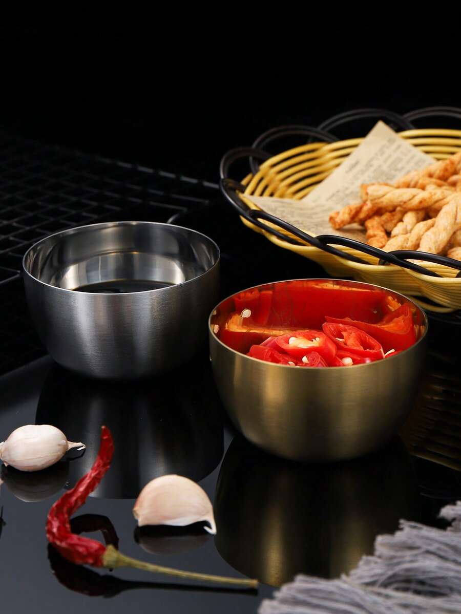 1 chiếc chén đựng nước sốt bằng thép không gỉ kiểu Hàn Quốc, chén chấm salad cà chua. - Nhiều màu - Xem 1