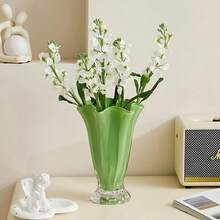 1 pieza Jarrón de vidrio con pétalos de lujo y alta gama, soporte decorativo para flores de estilo Ins adecuado para flores frescas en la sala de estar, decoración de mesa de comedor, jarrón francés - A - Ver 8