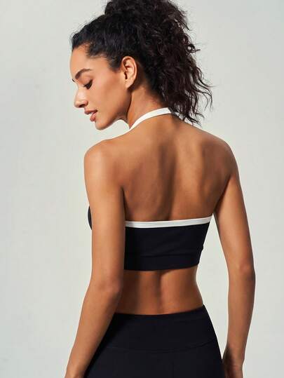 UONNOU 1pc Women's Seamless Camisole Backless Crop Top, Sexy Backless Fitted Sports Bra Vest, Suitable For Yoga, Fitness, Running And Daily Workout