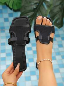 Sandal nữ mũi vuông, dáng chữ H, khoét rỗng, màu đen, kiểu dáng thường ngày, dễ mang. - màu đen - Xem 2