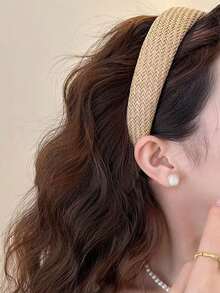 1件新款手工藤编发箍，度假风宽编织发箍，波西米亚高冠打结头饰，女士款 - 彩色 - 查看 8