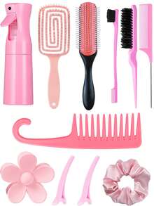 11pcs/Set Multi-Functional Hair Styling Tool Kit, Includes Scalp Massager Comb, 200ml High Pressure Spray Bottle, Detangling Comb, Hair Scrunchies, Suitable For All Hair Types And Women, Great Gift For Girlfriend/Family, Hair Styling Kit, Hair Tool Kit, Home Beauty Women Accessory Gifts ,Hair Styling Tools For Barber Salon Beauty Travel Essential Hair Products,Hair Cares,Hair Accessories - Multicolor - View 7