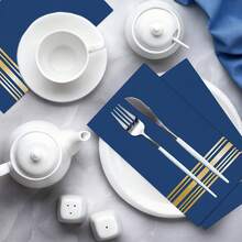 20 Stücke/40 Stücke/60 Stücke, rechteckige marineblau mit goldenem Streifen Einweg-Cocktail-Dinner-Papierservietten, 2-lagig elegante Gästehandtücher für Hochzeit, Bridal-Shower, Geburtstagsparty Tischzubehör, blaue Papiertaschentücher Einweg Premium-Qualität - Blau - Übersicht 2