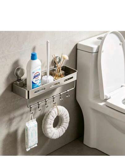 Giá đựng đồ dùng phòng tắm 6 móc hút chân không, dễ lắp đặt, làm bằng nhựa chống gỉ, gắn tường với keo dán chắc chắn, tiết kiệm không gian lưu trữ dầu gội, xà phòng và đồ dùng vệ sinh cá nhân trong phòng tắm, không cần ống kim loại, lắp đặt đơn giản, là vật dụng sắp xếp phòng tắm lý tưởng, kệ trang điểm, chất liệu chống gỉ, chắc chắn và bền, giá đựng đồ, phụ kiện phòng tắm, trang trí nội thất.