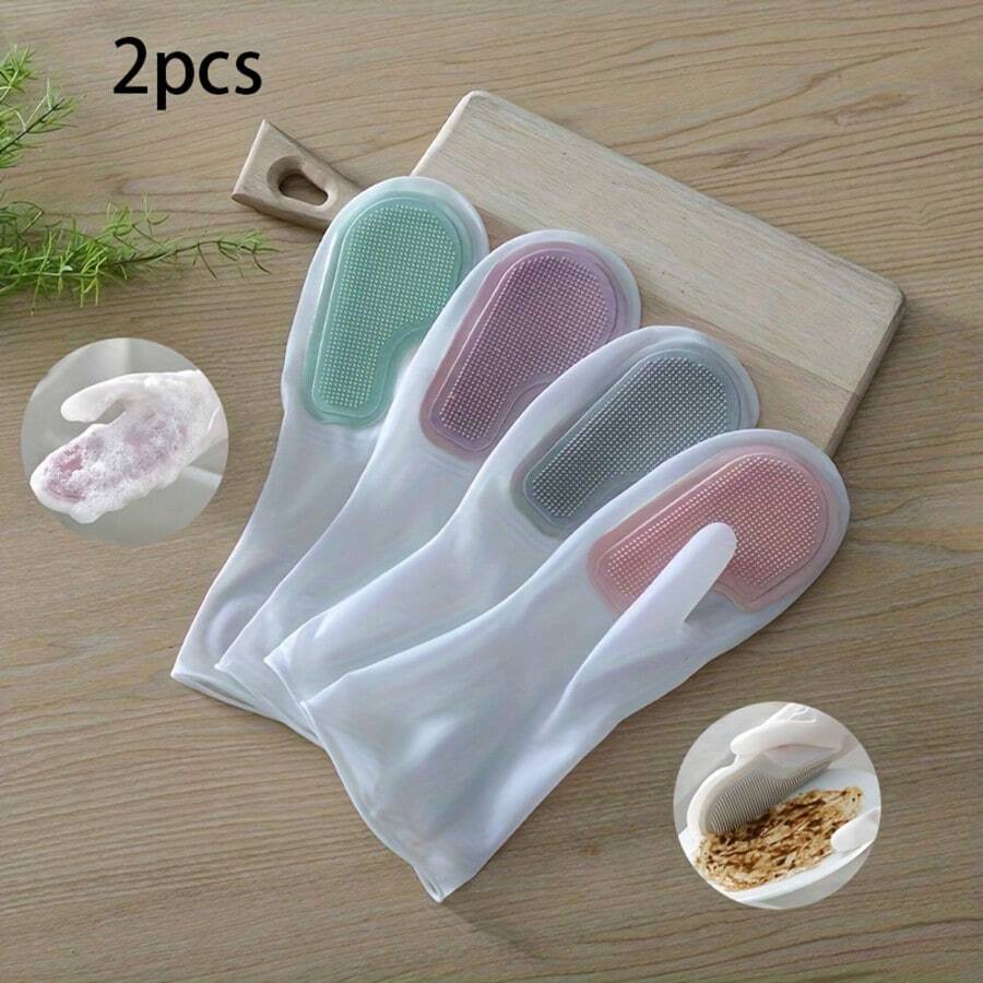 2pcs Innovative Silicone Dishwashing Gloves, Combining Hand Protection And Brush Cleaning Power. Made Of Silicone, Hygienic And Reusable, An Excellent Kitchen Cleaning Tool. - A - View 1