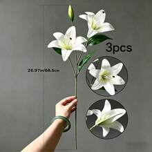 33cm/12.99in Artificial Stargazer Lily, Available In 5/3/2 Stems, White. Features Blooming Lily And Tiger Lily Flowers, Suitable For Home, Hotel, Party, Room, Wall And Bathroom Decor. - Multicolor - View 10