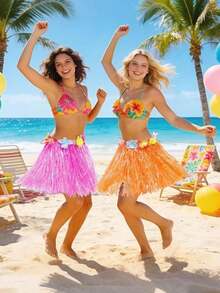 6 pièces/3 pièces Jupe Hula hawaïenne de couleur aléatoire, jupe en herbe hawaïenne, décoration d'anniversaire, fournitures de fête, fête de plage tropicale, décoration de fête de festival, danse de fête à thème tropical, fournitures de décoration de fête pour adultes femmes hommes jupe tropicale élastique à hibiscus, longueur 30 cm, colorée pour l'été, convient pour la fête, la représentation, la danse hawaïenne, la fête hawaïenne - multicolore - Voir 4