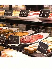 10 Pcs Mini Tabletop Chalkboards, Wooden Display Signs, For Baking Price Tags, Hotel Menu Boards, Wedding Decor, Party Place Cards, Home Message Notes - 黑色波浪10pcs - 查看 4