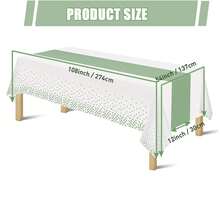 1/3pcs White And Green Tablecloth Decor Set, Plastic White Tablecloth, Printed Green Table Runner, Disposable Rectangular Tablecloth, Suitable For Birthday, Wedding, Anniversary, Graduation Party, 54 X 108 Inches - Multicolor - View 9