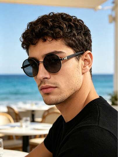 1 par de gafas redondas de metal para hombres y mujeres, gafas de moda exquisitas de estilo retro punk para la calle, adecuadas para fotografía callejera, esencial de viaje, primera opción para fiestas, uso diario, pesca, viajes, campamento