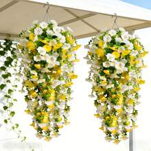 2pcs Artificial Elegant Spring/Summer Bindweed Flowers, Vivid White And Yellow Blooms, Realistic Petals, Maintenance-Free, Plastic Indoor/Outdoor Decor, Suitable For Floral Decoration, Wedding, Graduation, Summer, Mother's Day, Independence Day And Other Holidays - DIY Decoration, Excellent Outdoor Yard Decor - Multicolor - View 4