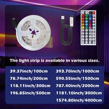 39英寸-1574英寸室内装饰照明RGB LED灯带，44键遥控器，可变色可调光，带自粘背胶。适用于房间、家居和派对场所的LED灯带装饰。 - Multi-color light - 查看 4