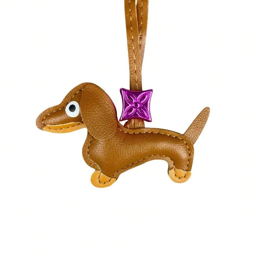 bolso de cuero PU para funda de/bálsamo labial/monedas con pequeño perro salchicha como decoración-bolsa de cuero funcional y decorativa-regalo - Café integral - Ver 1