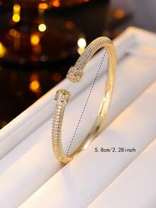 1pc Sparkling Elegant Fully Paved Zirconia Double Nail Clasp Bracelet For Women, Recommended For Daily Wear And Stylish Outfits - Bracelet - View 5